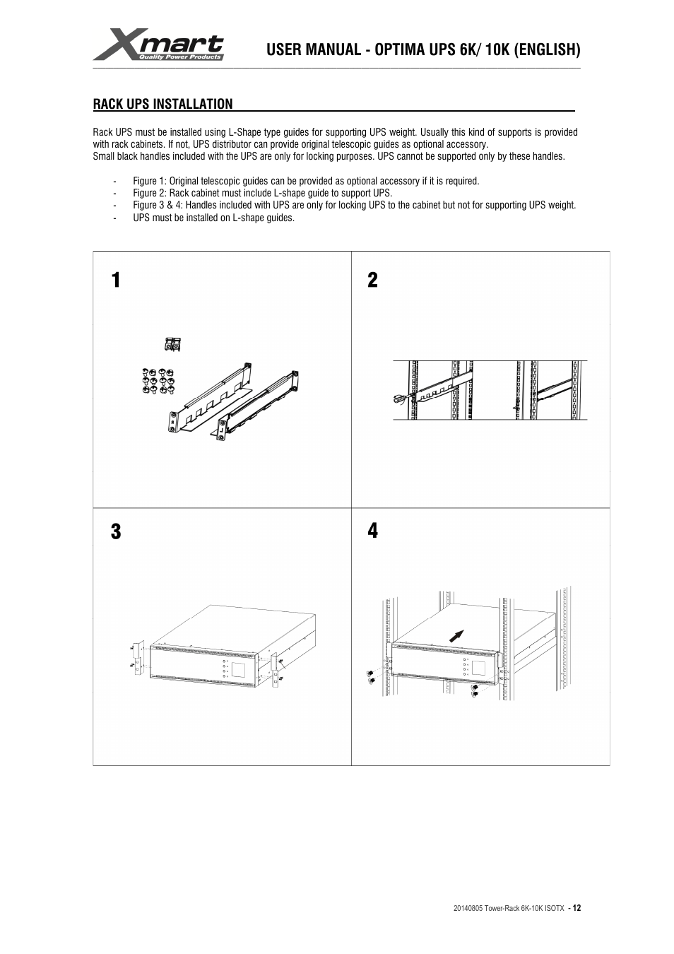 User manual - optima ups 6k/ 10k (english), Rack ups installation | XMART Optima-RACK 10K User Manual | Page 12 / 41