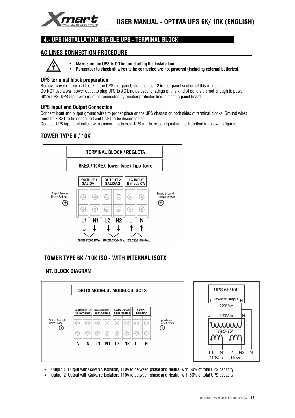 User manual - optima ups 6k/ 10k (english) | XMART Optima-RACK 10K User Manual | Page 16 / 41