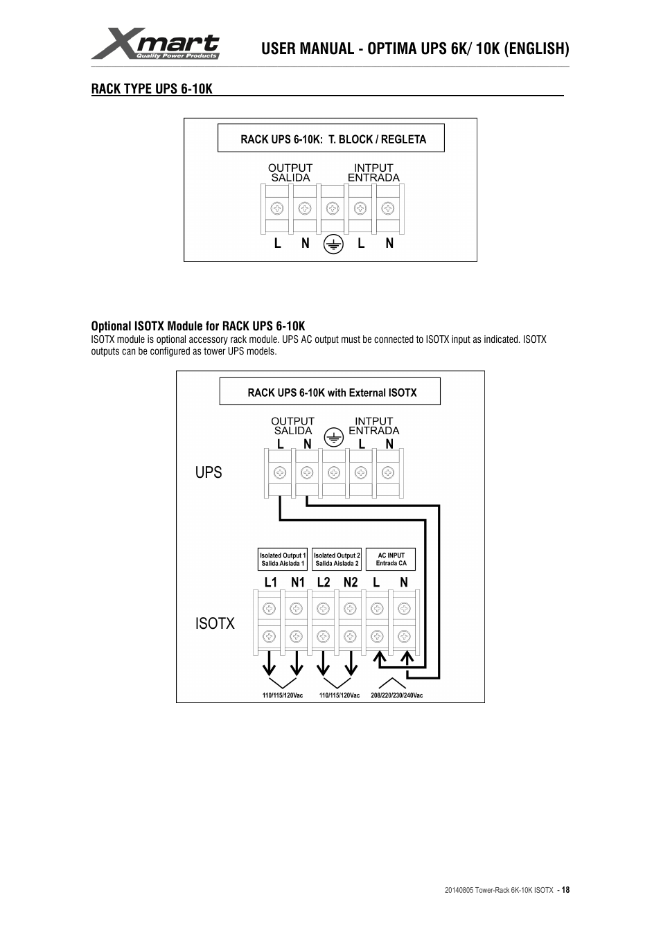 User manual - optima ups 6k/ 10k (english) | XMART Optima-RACK 10K User Manual | Page 18 / 41