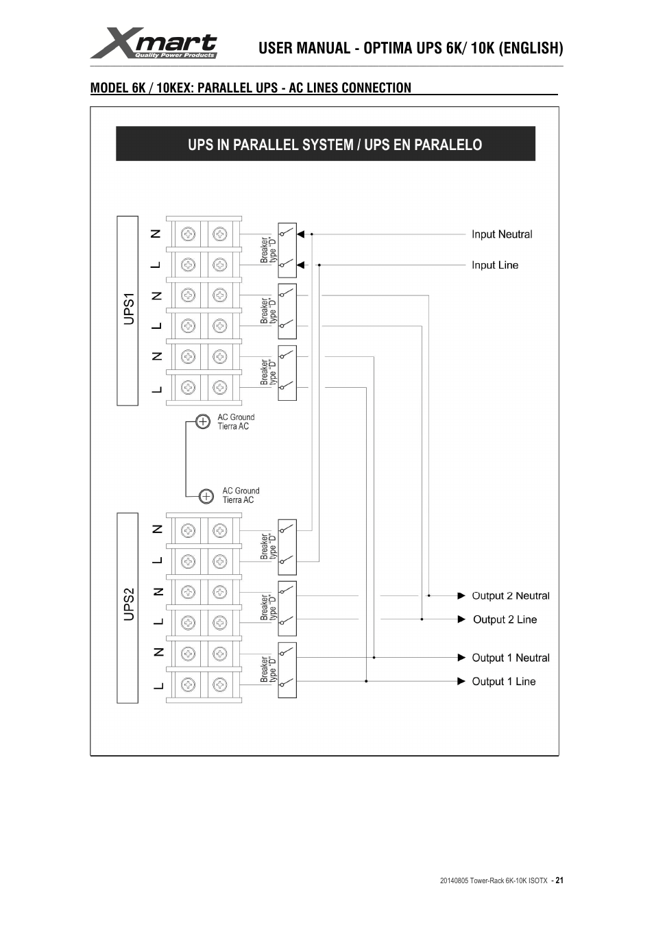 User manual - optima ups 6k/ 10k (english) | XMART Optima-RACK 10K User Manual | Page 21 / 41