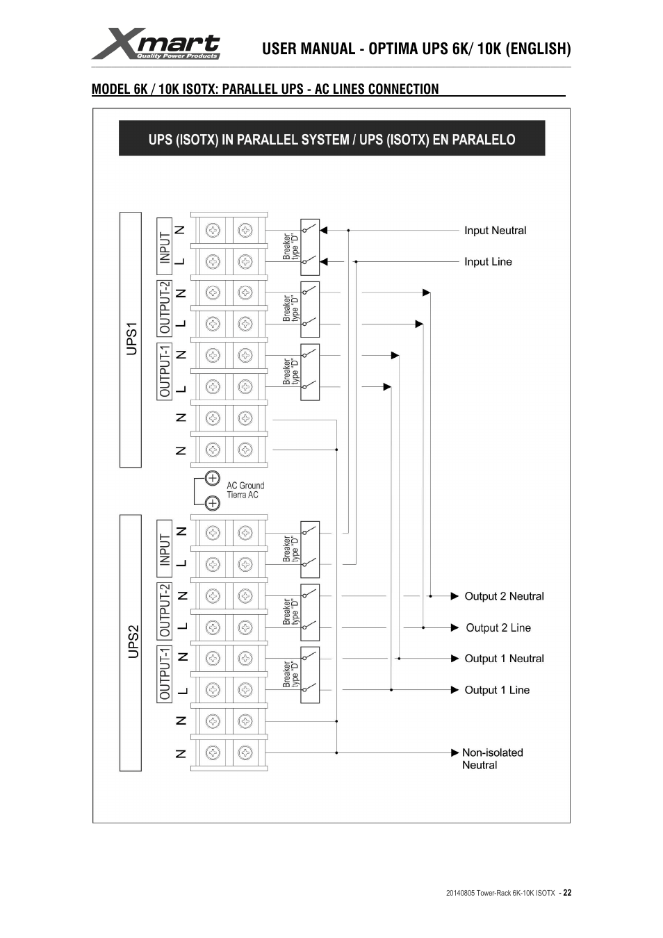 User manual - optima ups 6k/ 10k (english) | XMART Optima-RACK 10K User Manual | Page 22 / 41