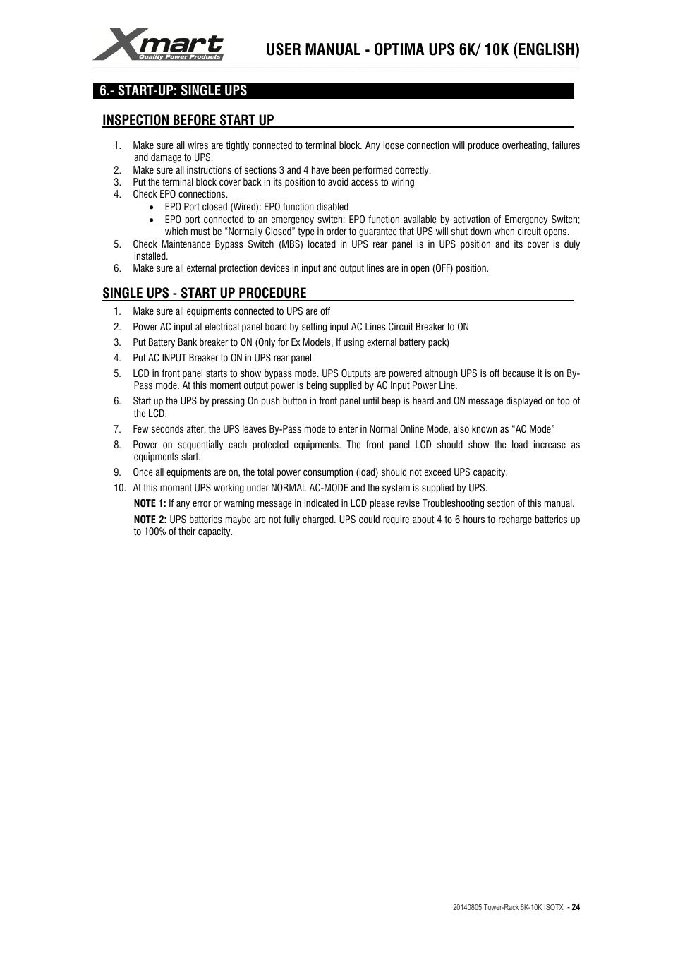 User manual - optima ups 6k/ 10k (english) | XMART Optima-RACK 10K User Manual | Page 24 / 41