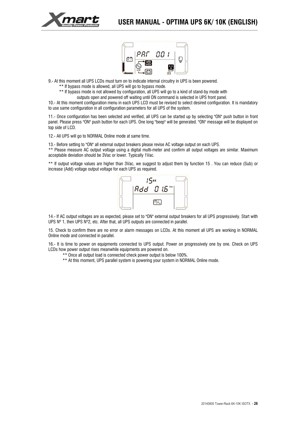 User manual - optima ups 6k/ 10k (english) | XMART Optima-RACK 10K User Manual | Page 26 / 41