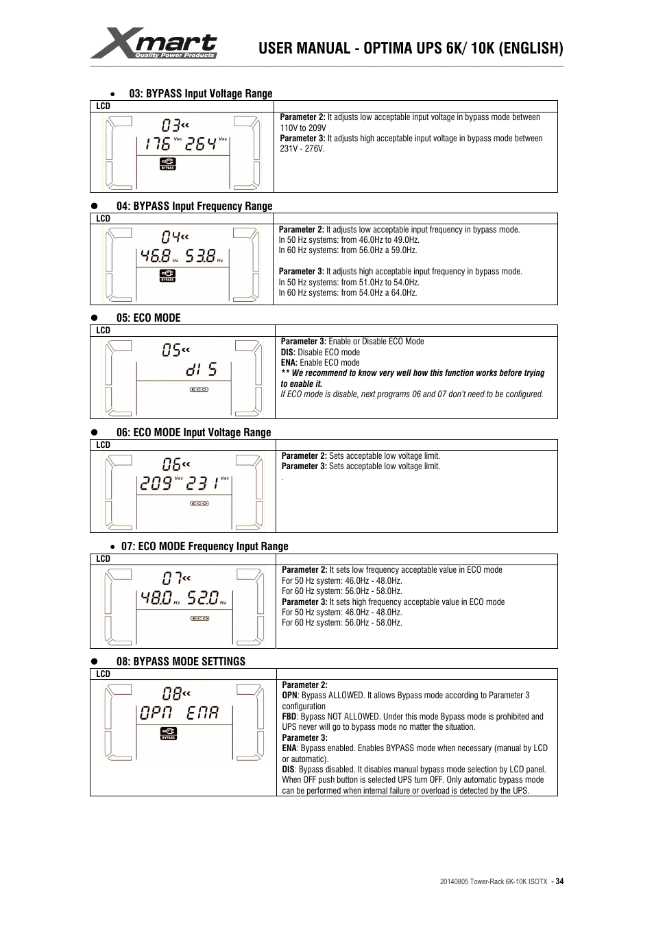 User manual - optima ups 6k/ 10k (english) | XMART Optima-RACK 10K User Manual | Page 34 / 41