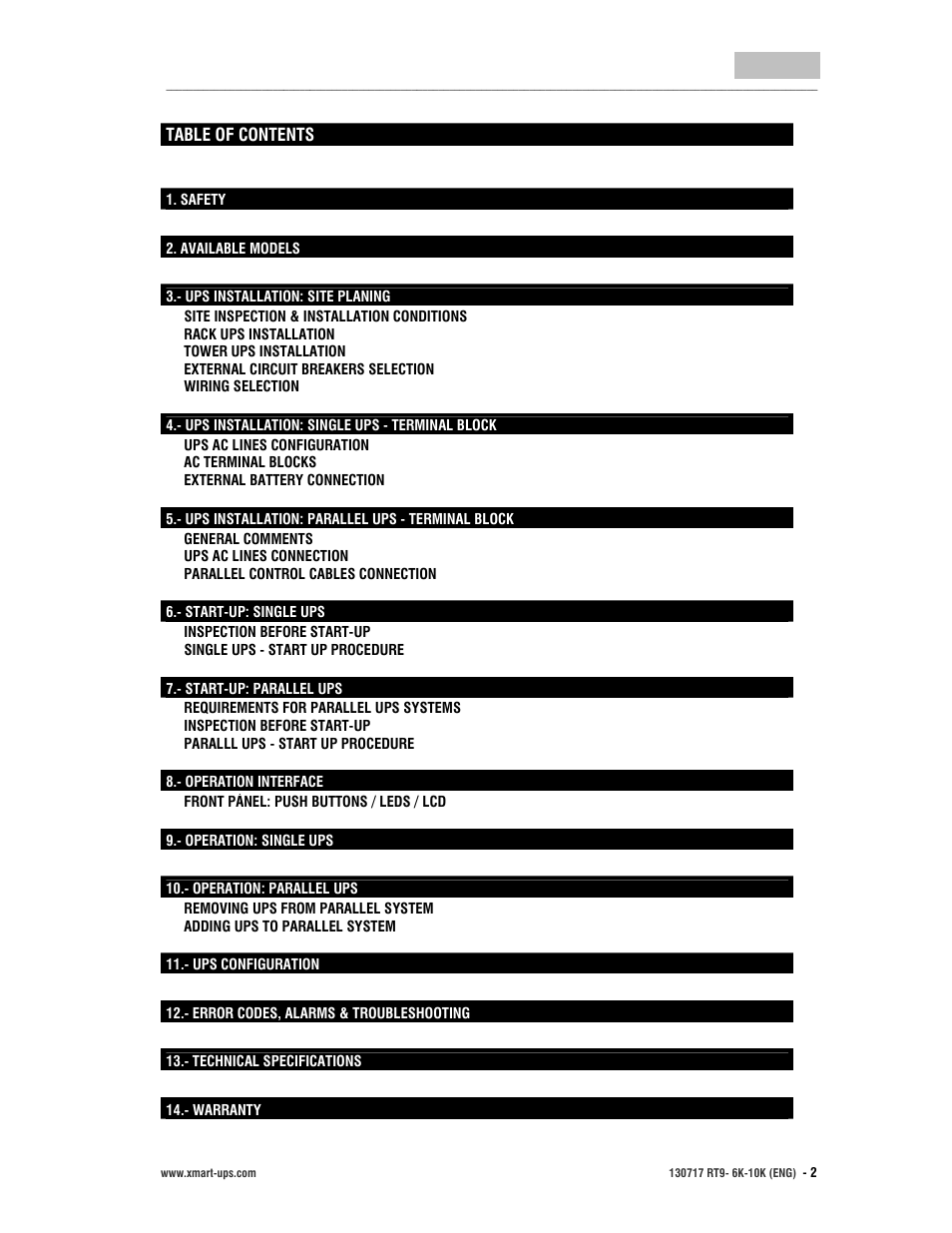 User manual, English | XMART Optima RT9 10K User Manual | Page 2 / 42