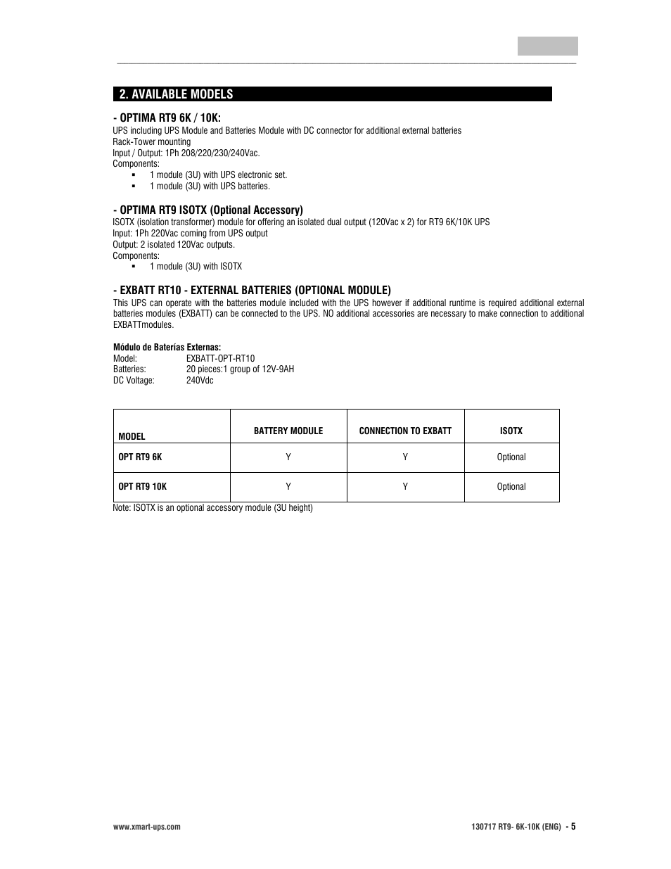 User manual, English | XMART Optima RT9 10K User Manual | Page 5 / 42