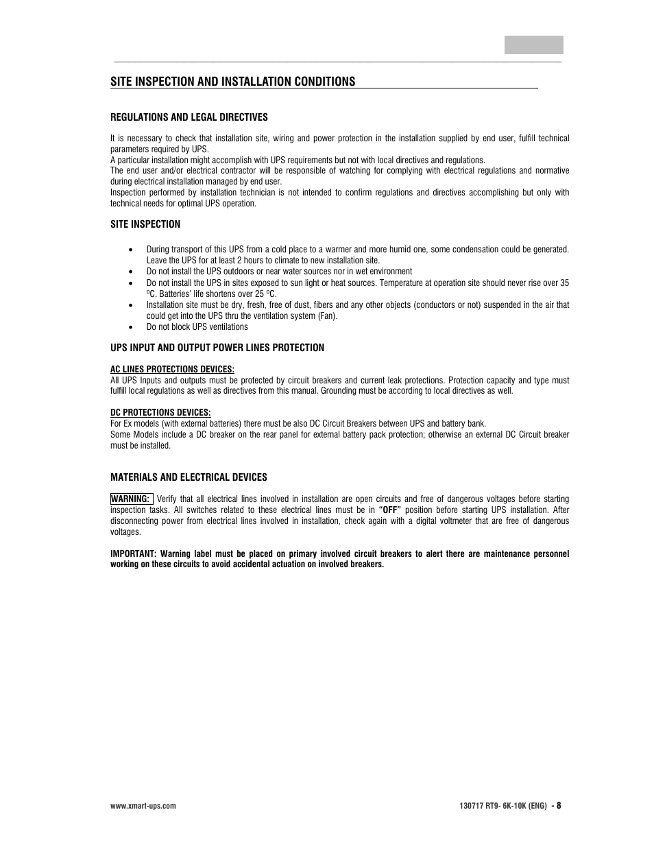 User manual, English | XMART Optima RT9 10K User Manual | Page 8 / 42