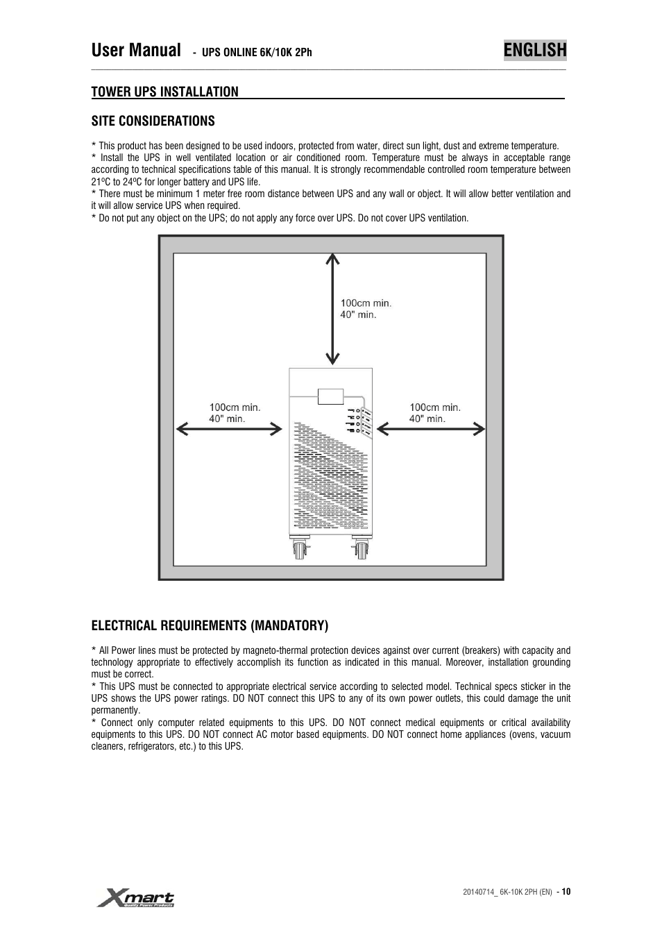 User manual, English | XMART Optima 10K 2PH User Manual | Page 10 / 48