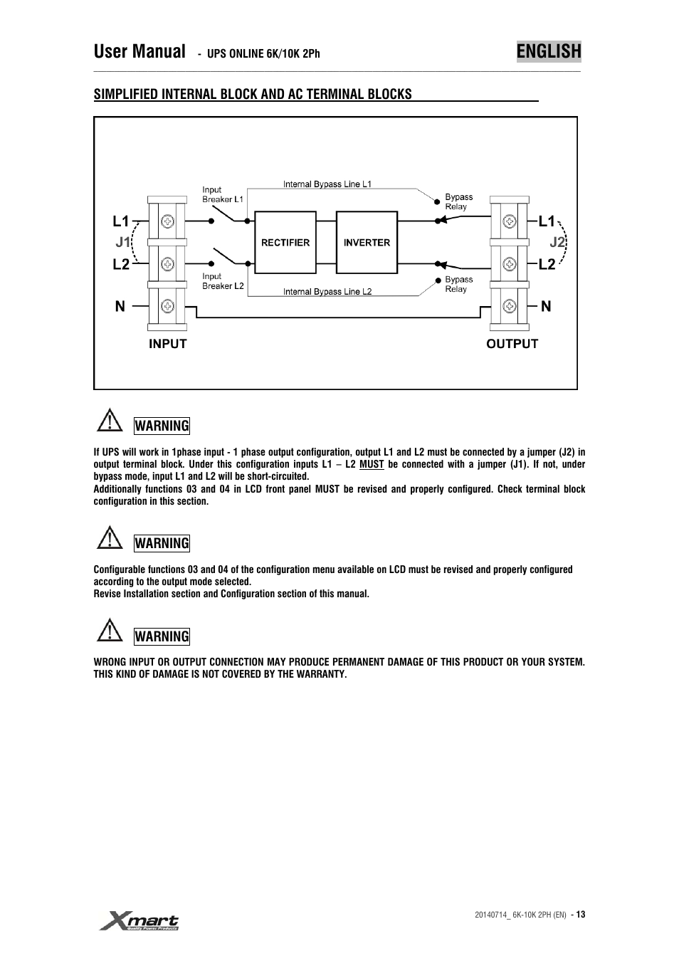 User manual, English | XMART Optima 10K 2PH User Manual | Page 13 / 48