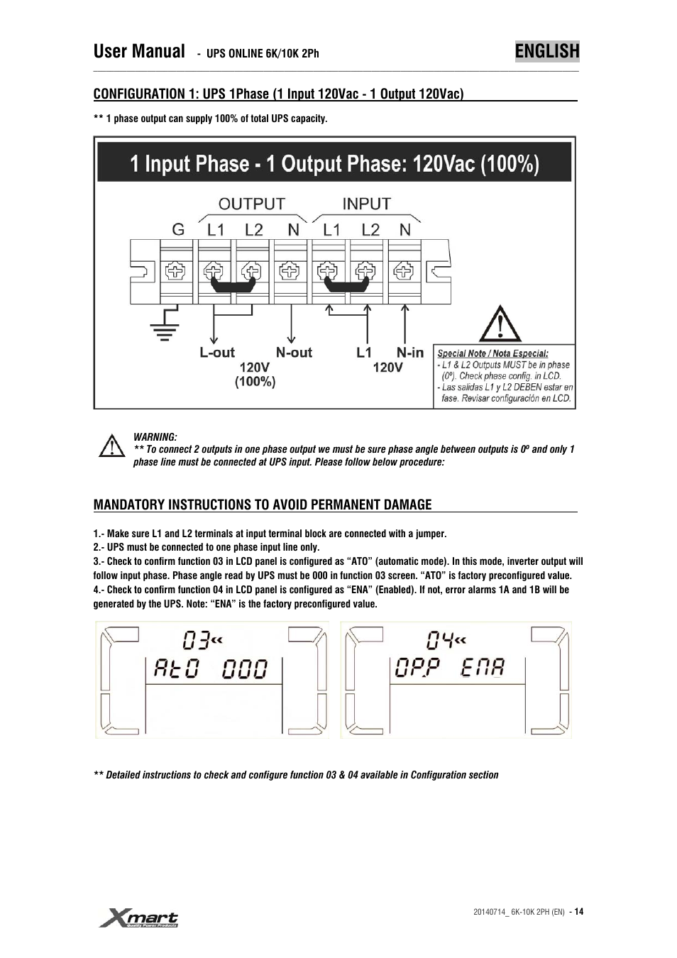 User manual, English | XMART Optima 10K 2PH User Manual | Page 14 / 48