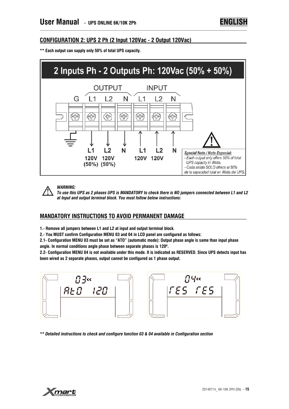 User manual, English | XMART Optima 10K 2PH User Manual | Page 15 / 48