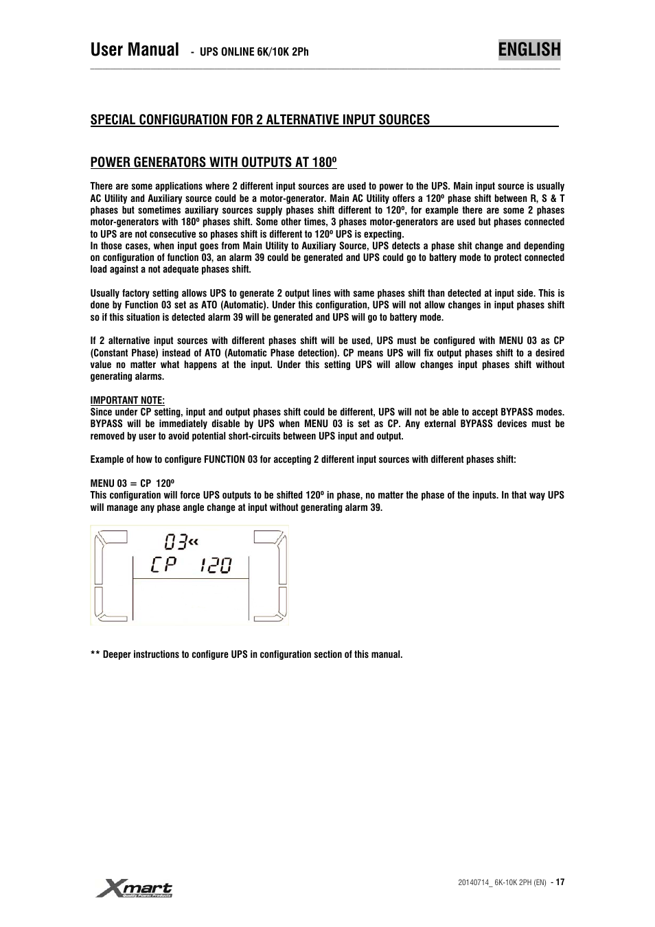 User manual, English | XMART Optima 10K 2PH User Manual | Page 17 / 48