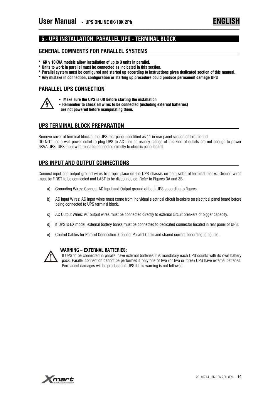 User manual, English | XMART Optima 10K 2PH User Manual | Page 19 / 48