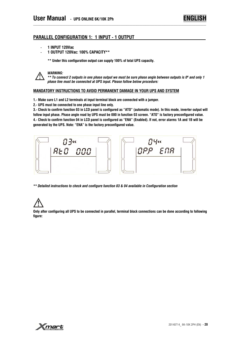 User manual, English | XMART Optima 10K 2PH User Manual | Page 20 / 48
