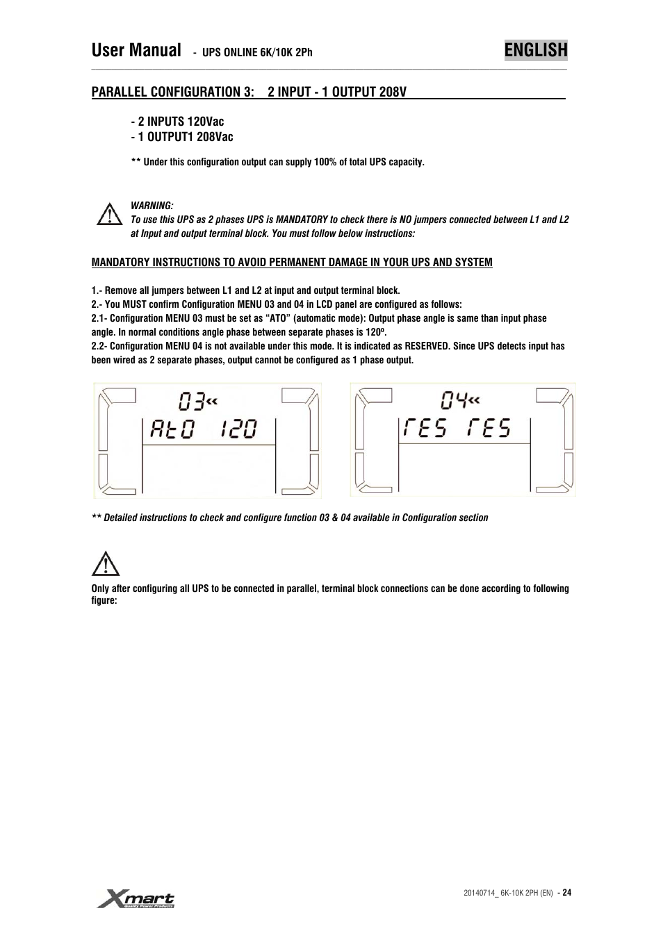 User manual, English | XMART Optima 10K 2PH User Manual | Page 24 / 48