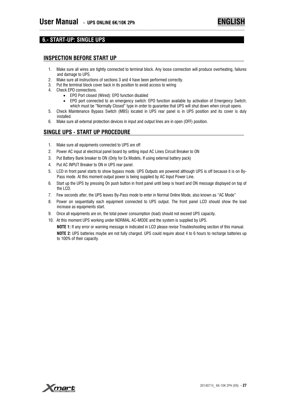 User manual, English | XMART Optima 10K 2PH User Manual | Page 27 / 48