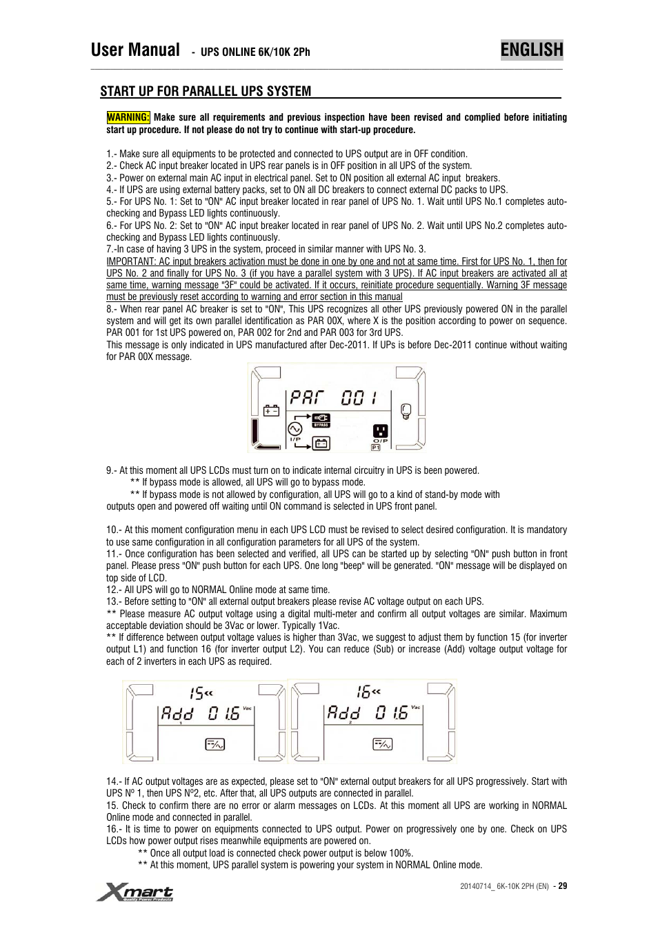 User manual, English | XMART Optima 10K 2PH User Manual | Page 29 / 48