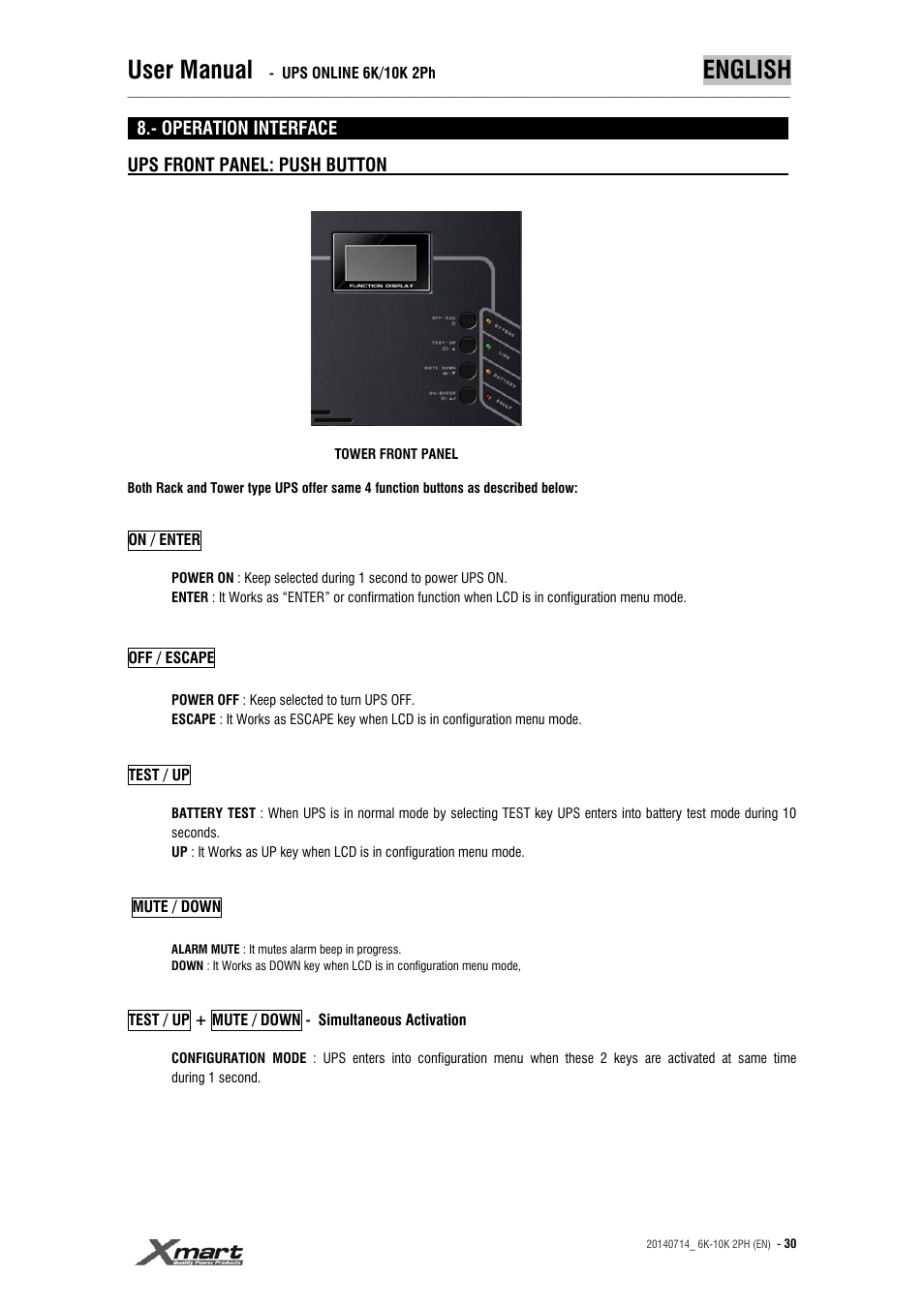 User manual, English | XMART Optima 10K 2PH User Manual | Page 30 / 48