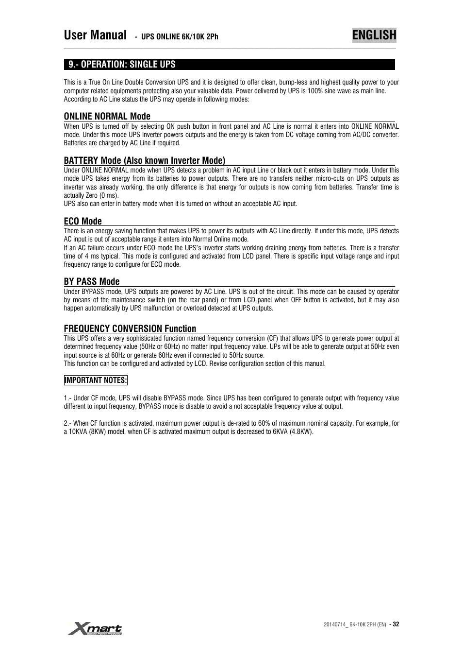 User manual, English | XMART Optima 10K 2PH User Manual | Page 32 / 48