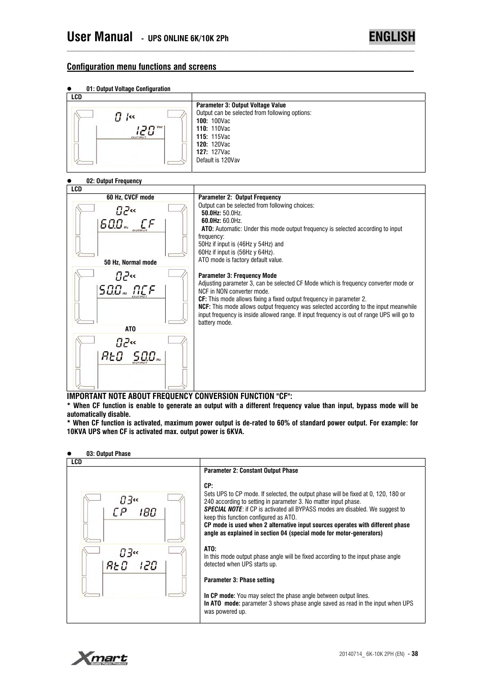 User manual, English | XMART Optima 10K 2PH User Manual | Page 38 / 48