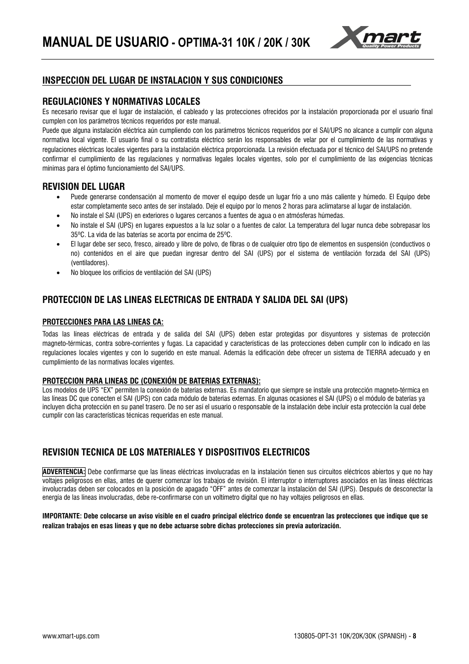 Manual de usuario | XMART Optima 31 30K User Manual | Page 10 / 50