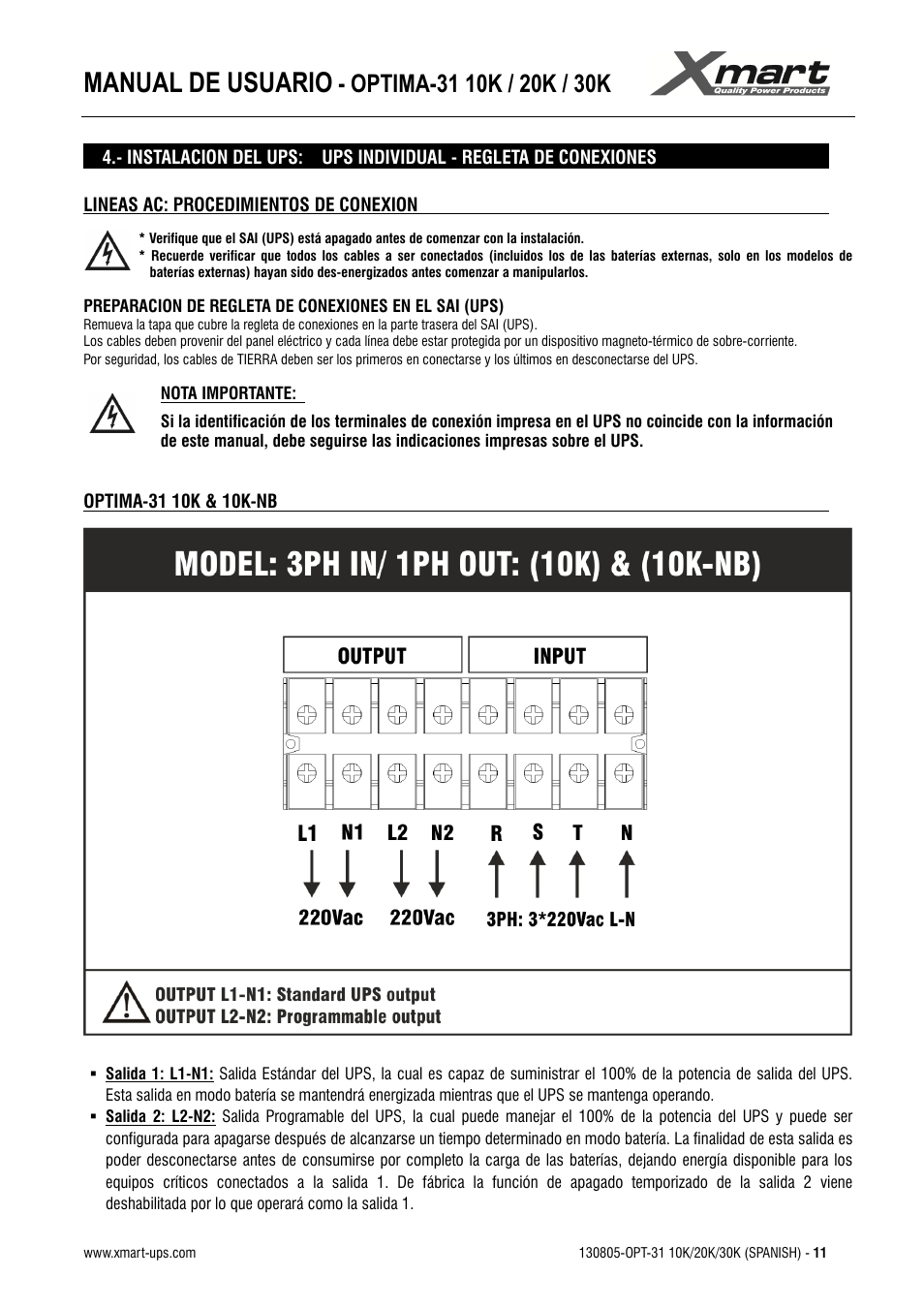 Manual de usuario | XMART Optima 31 30K User Manual | Page 13 / 50