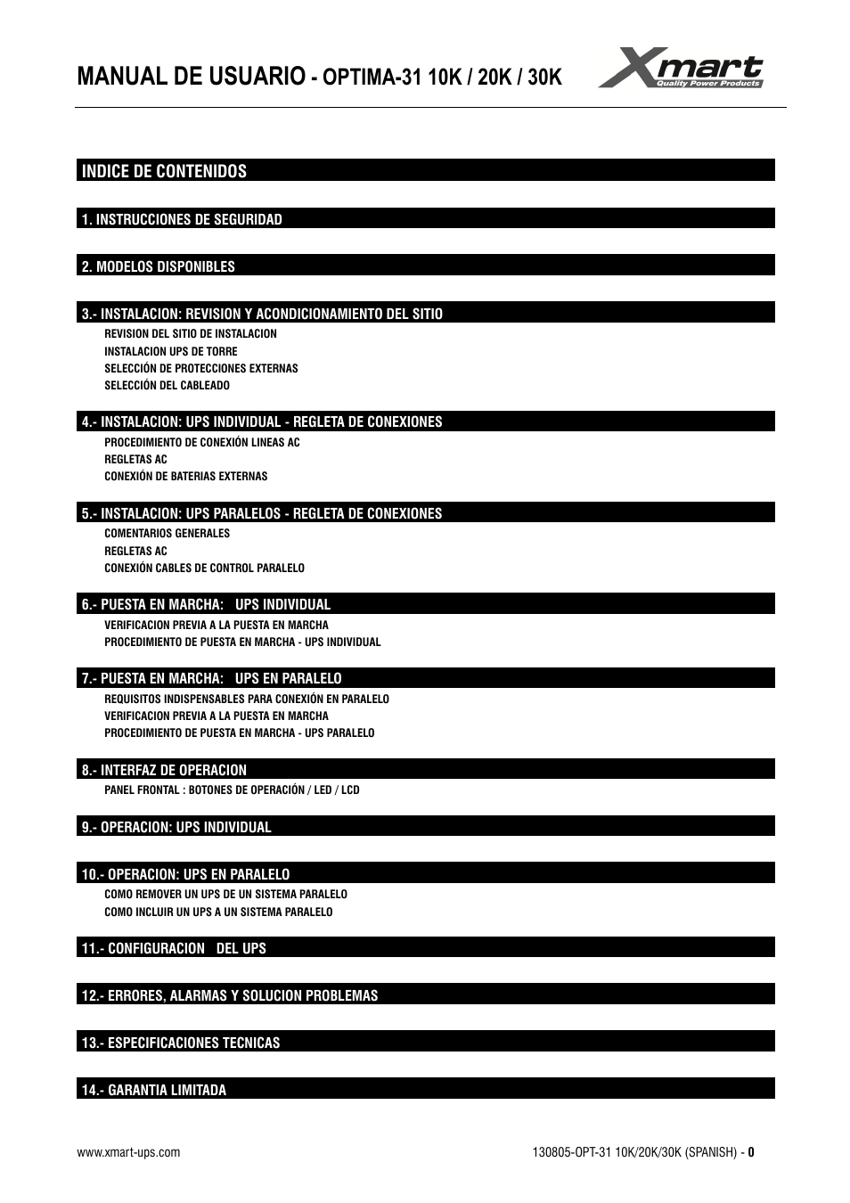 Manual de usuario | XMART Optima 31 30K User Manual | Page 2 / 50