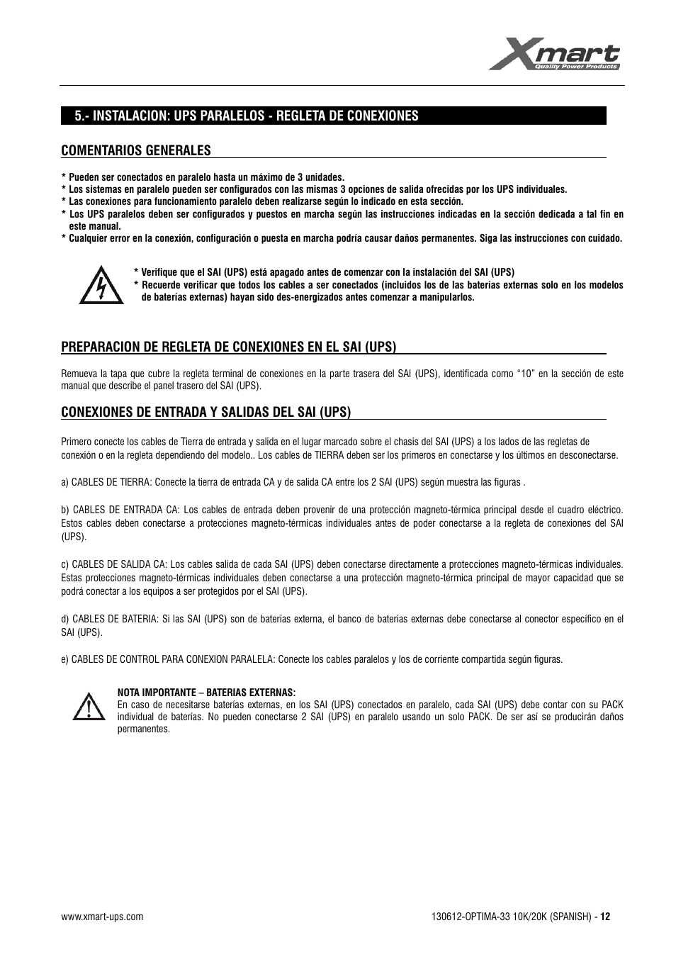 Manual de usuario | XMART Optima 33 30K User Manual | Page 14 / 44