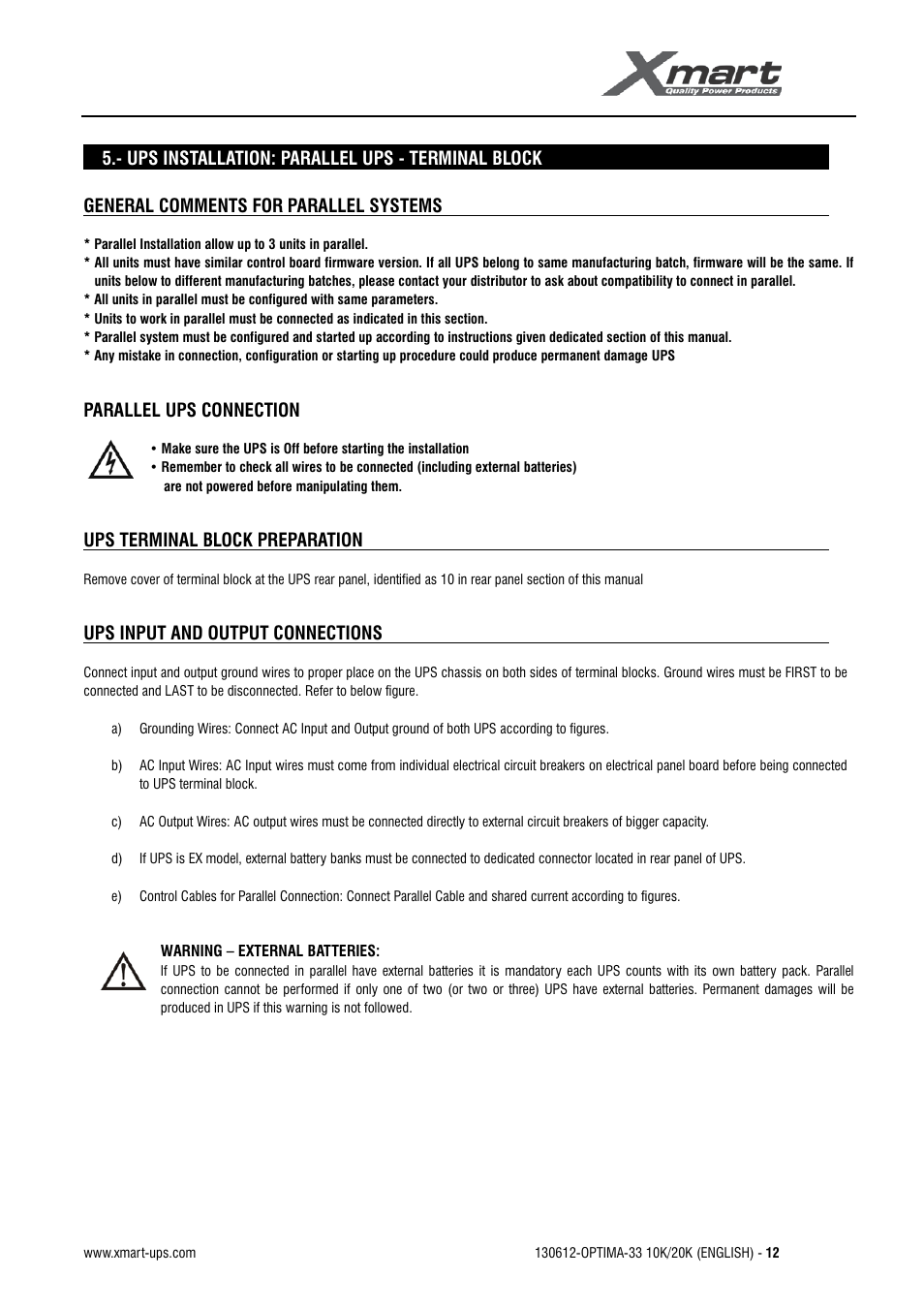 User manual | XMART Optima 33 30K User Manual | Page 14 / 43