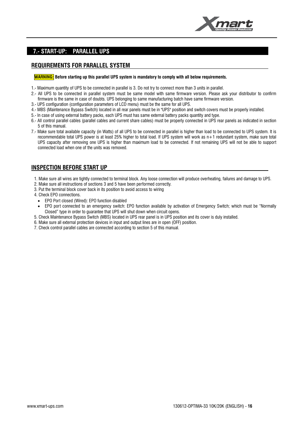 User manual | XMART Optima 33 30K User Manual | Page 18 / 43