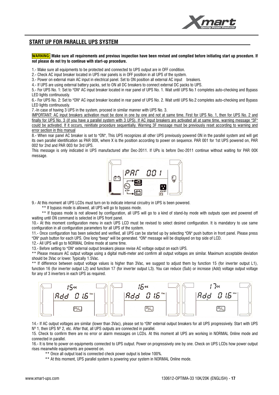 User manual | XMART Optima 33 30K User Manual | Page 19 / 43