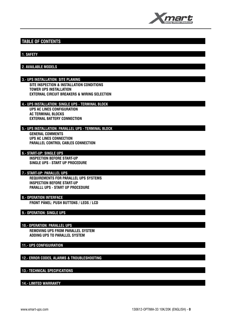 User manual | XMART Optima 33 30K User Manual | Page 2 / 43