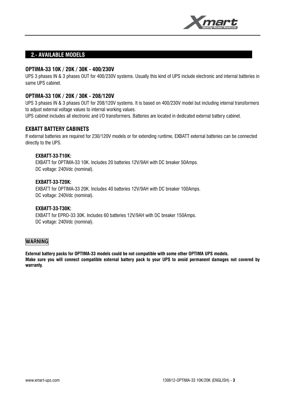 User manual | XMART Optima 33 30K User Manual | Page 5 / 43