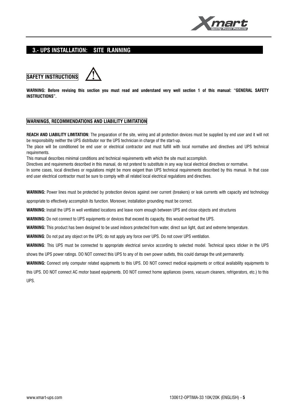 User manual | XMART Optima 33 30K User Manual | Page 7 / 43