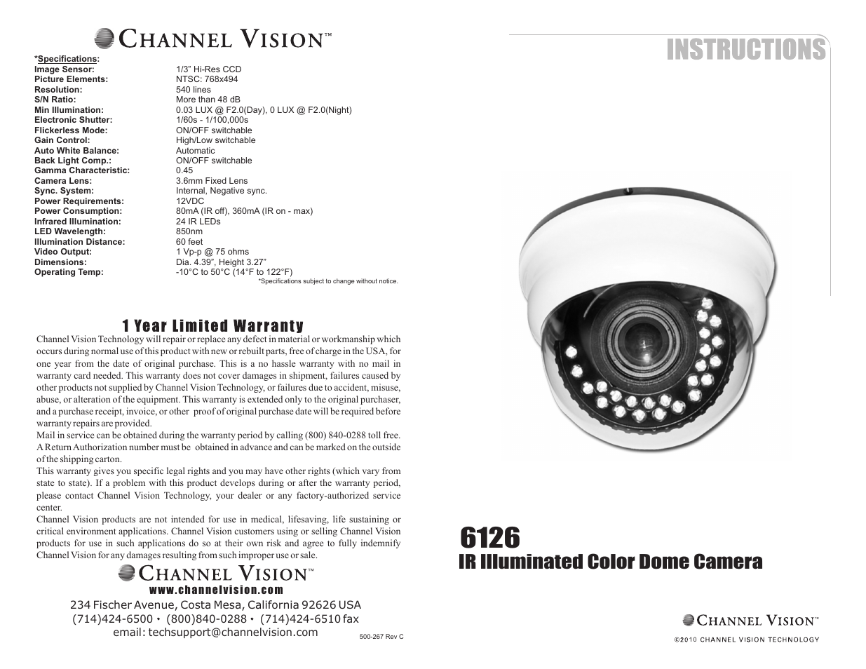 Channel Vision 6126 User Manual | 2 pages