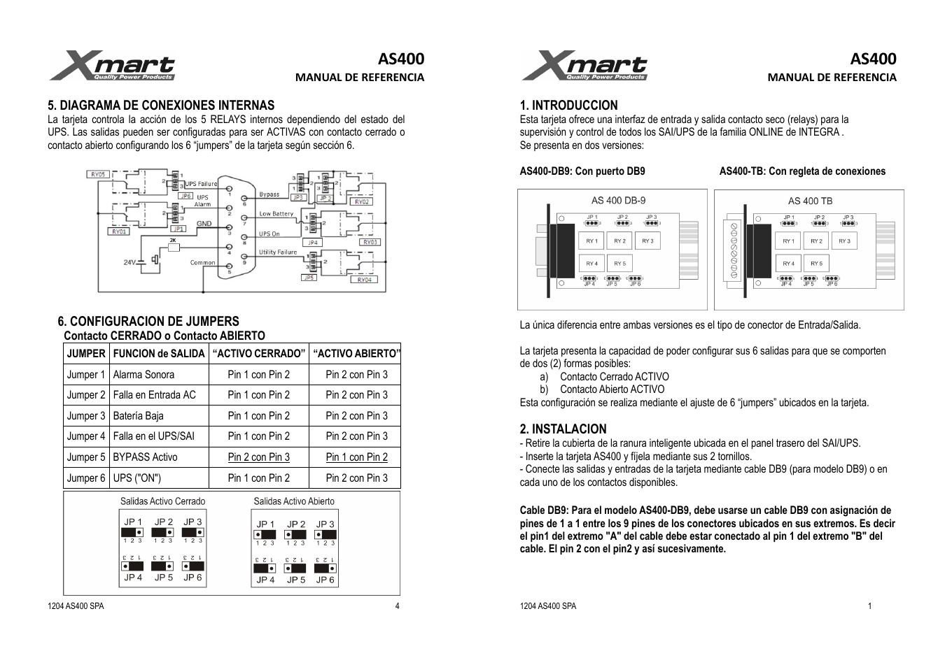 XMART RELAY CARD AS400 User Manual | 2 pages