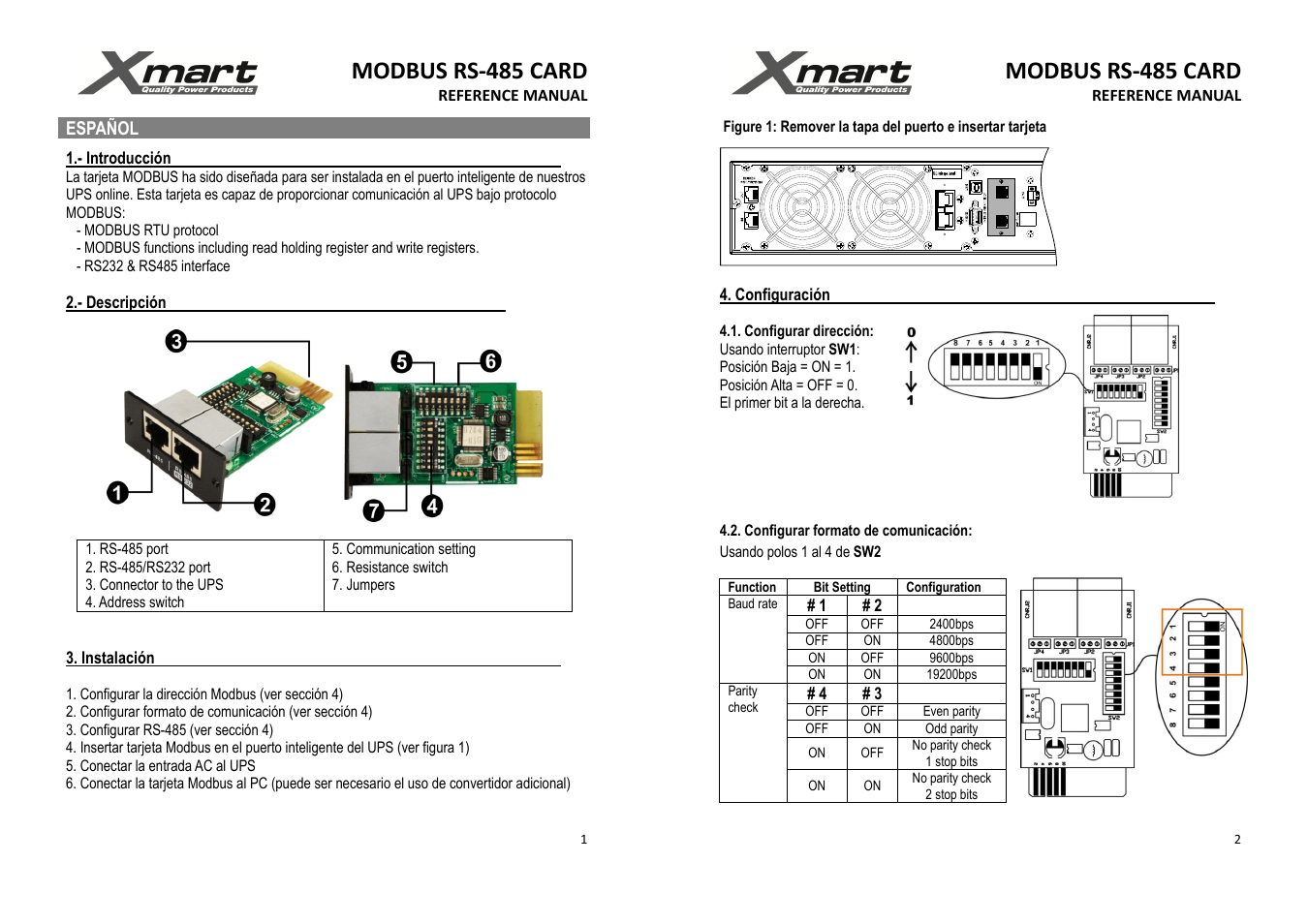 XMART RS485 MODBUS User Manual | 3 pages