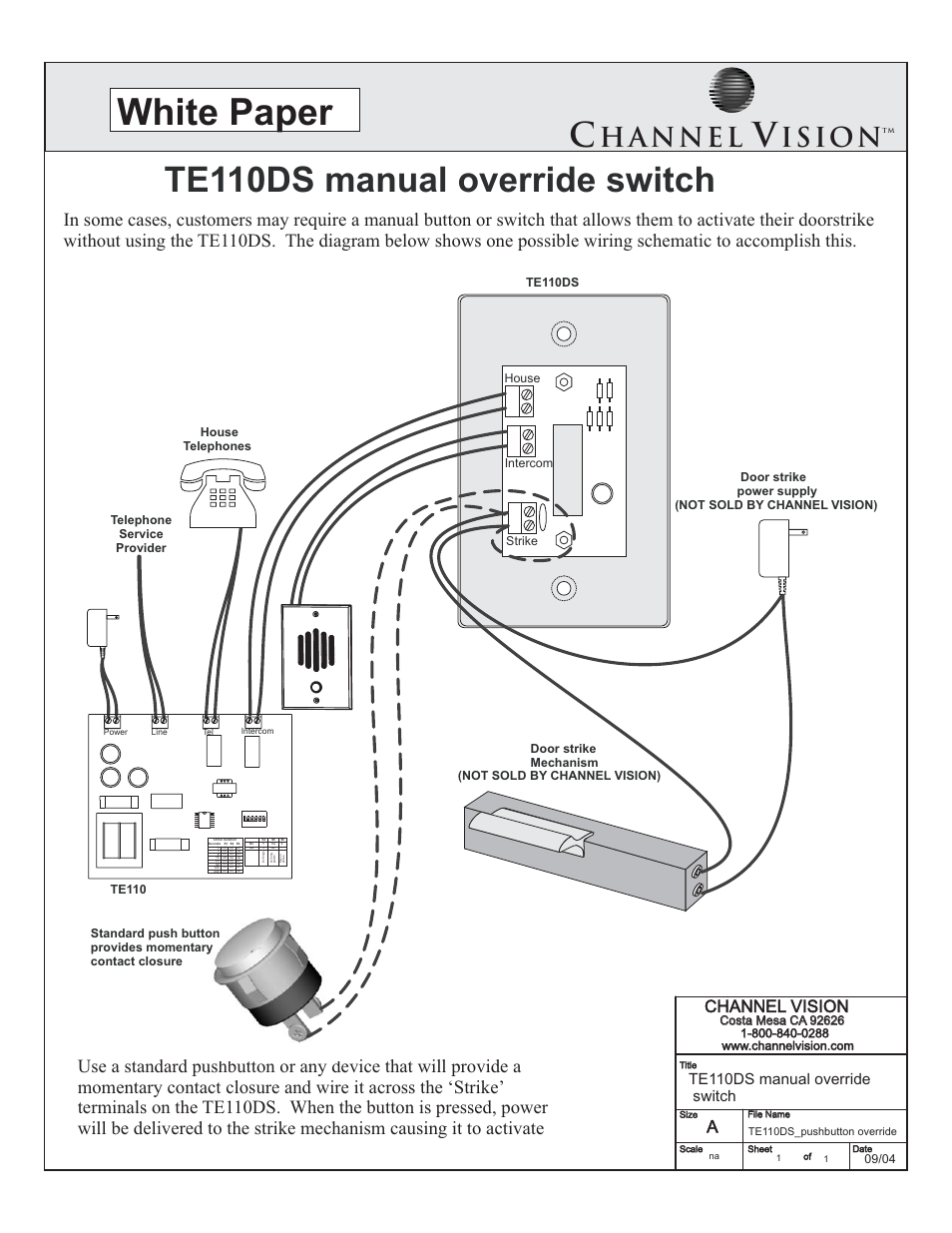 Channel Vision TE110DS User Manual | 1 page