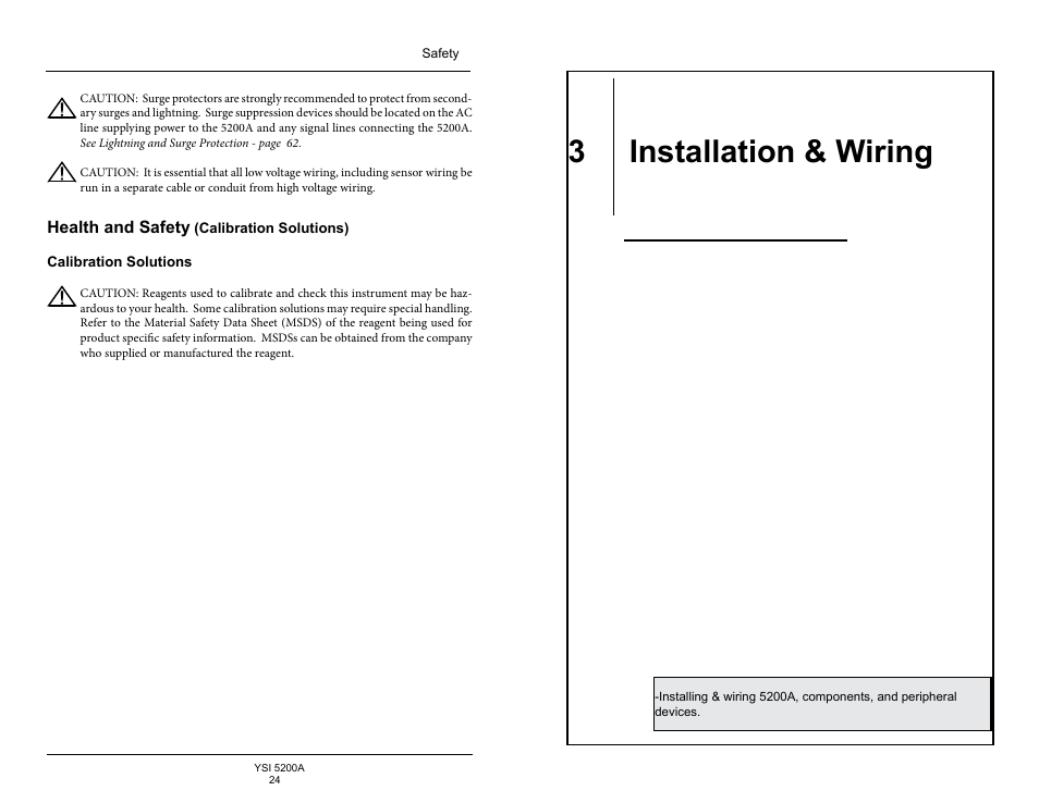 Health and safety, Calibration solutions), Calibration solutions | 3 installation & wiring | YSI 5200A User Manual | Page 13 / 128