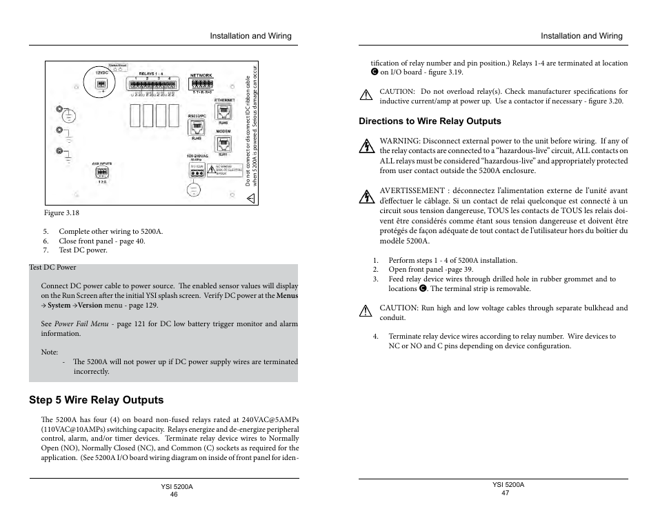 Step 5 wire relay outputs, Directions to wire relay outputs | YSI 5200A User Manual | Page 24 / 128