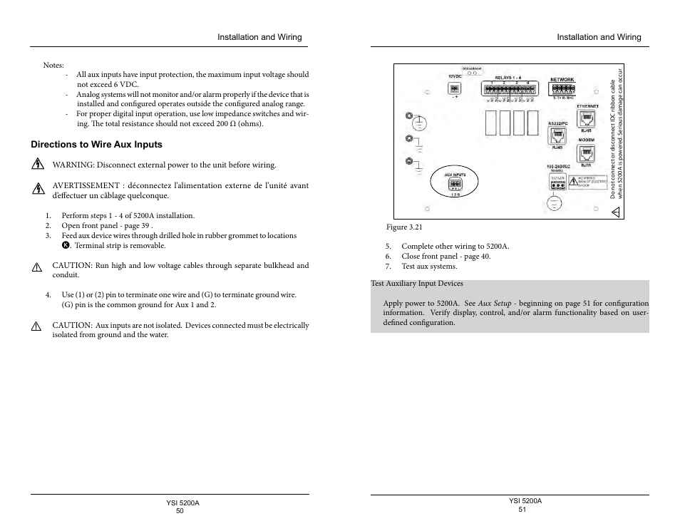 Directions to wire aux inputs | YSI 5200A User Manual | Page 26 / 128