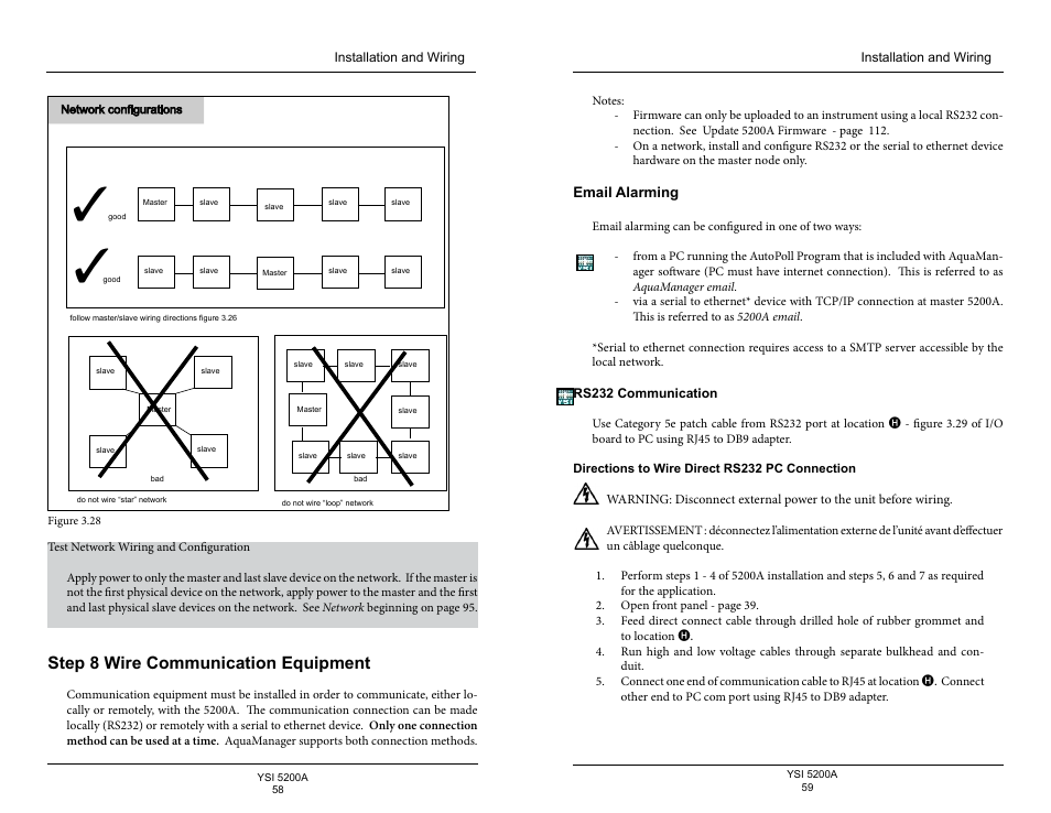 Step 8 wire communication equipment, Email alarming, Rs232 communication | YSI 5200A User Manual | Page 30 / 128