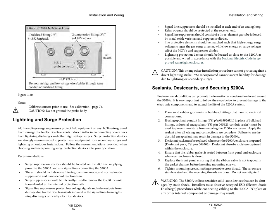 Lightning and surge protection, Sealants, desiccants, and securing 5200a | YSI 5200A User Manual | Page 32 / 128