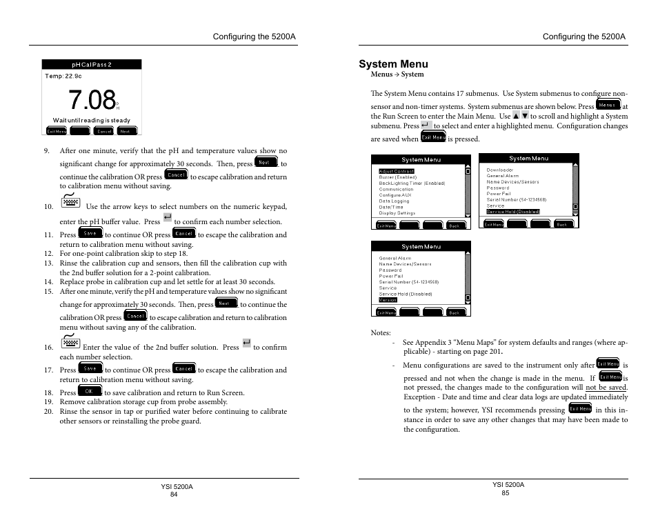 System menu | YSI 5200A User Manual | Page 43 / 128