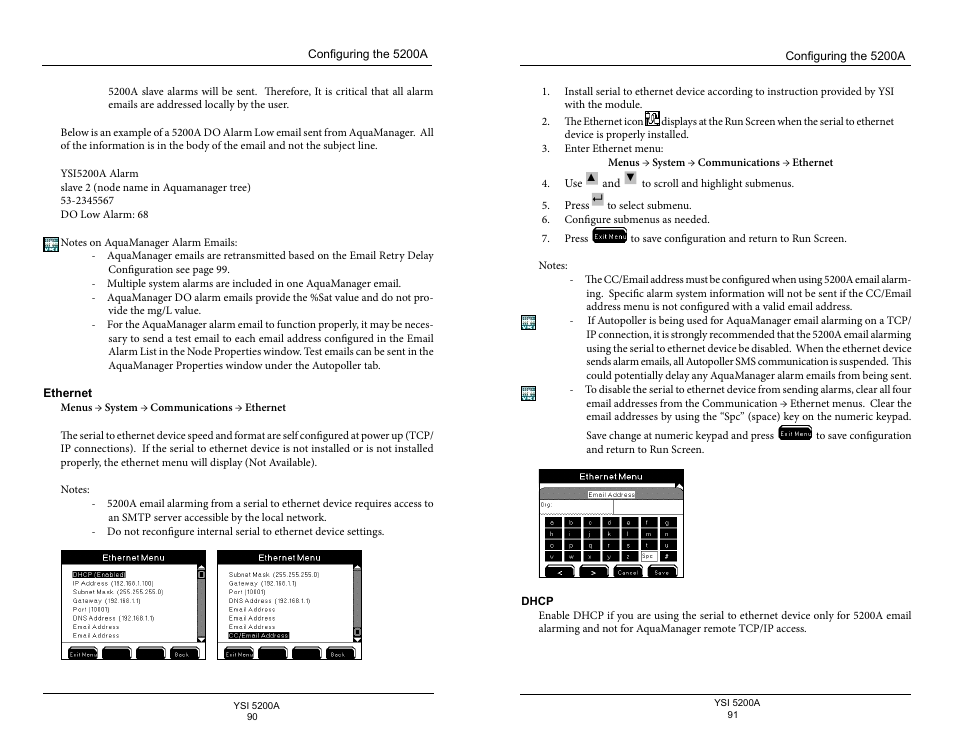 Ethernet, E 90 f | YSI 5200A User Manual | Page 46 / 128