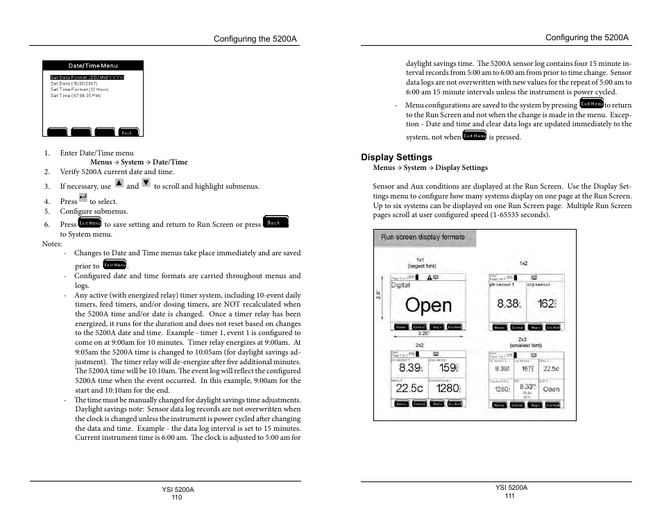 Display settings | YSI 5200A User Manual | Page 56 / 128
