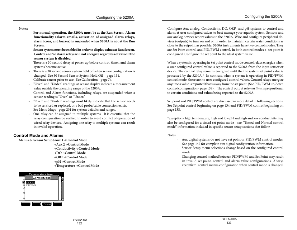 Control mode and alarms, E 132 f | YSI 5200A User Manual | Page 67 / 128