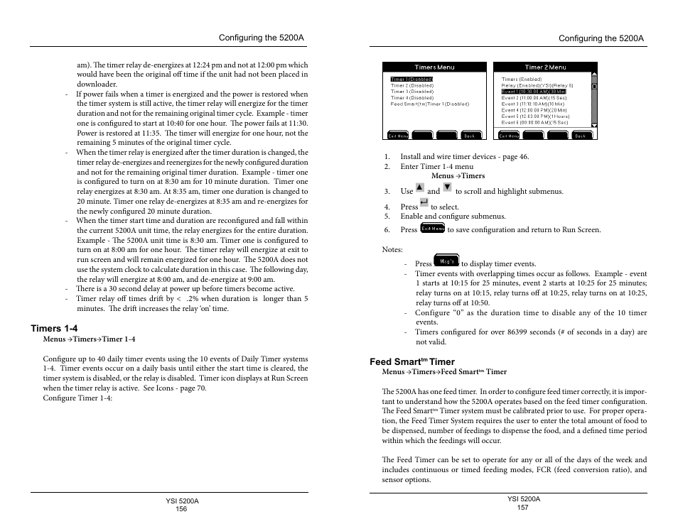 Timers 1-4, Feed smart, Timer | YSI 5200A User Manual | Page 79 / 128