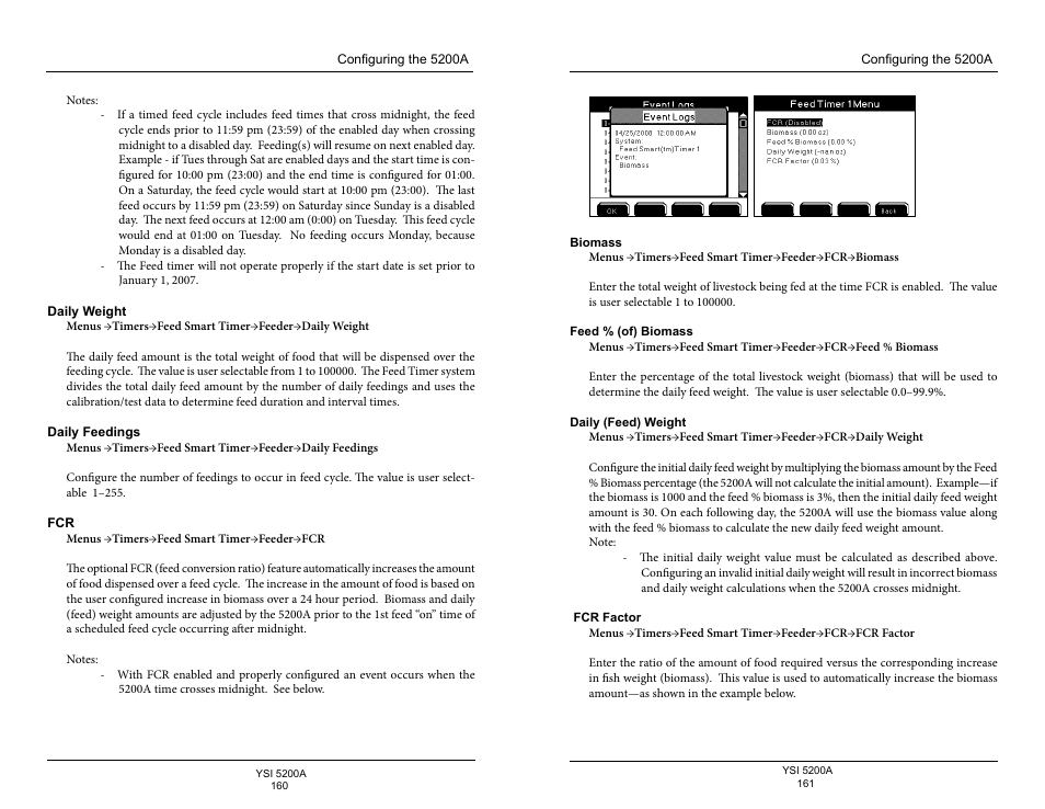 Daily weight, Daily feedings | YSI 5200A User Manual | Page 81 / 128