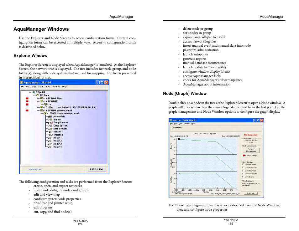 Aquamanager windows, Explorer window, Node (graph) window | YSI 5200A User Manual | Page 88 / 128